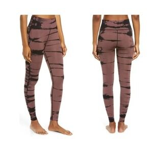 Zella Womens High Waist Tie Dye Ribbed Seamless Leggings Rust Black Size Medium